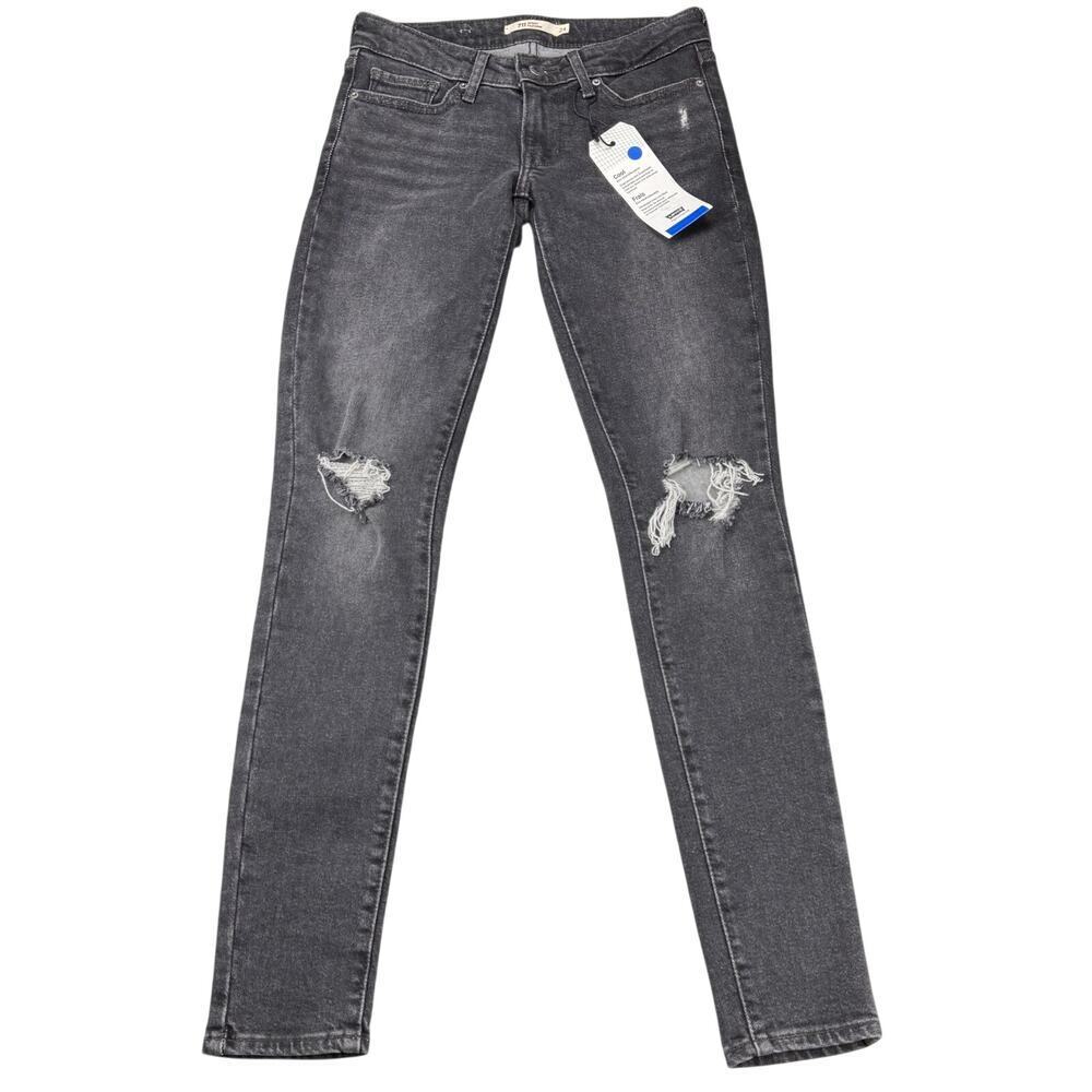 NWT LEVI'S 711 Women's Skinny Jeans Size 24 Ripped Knee In Bandit Black - Picture 2 of 8